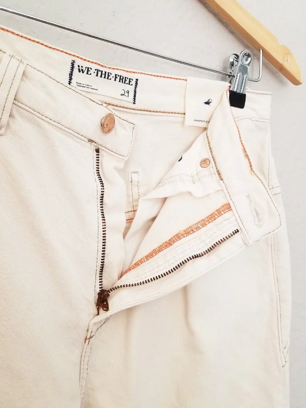 NEW Free People We The Free Tinsley Baggy Mid Rise Straight Leg Jean 29 Ecru $98